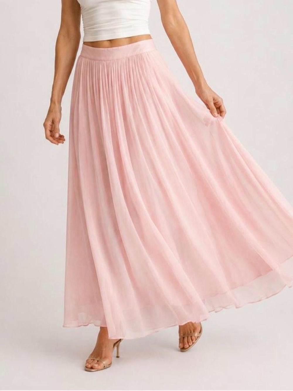 Apart Vintage Sheer Blush Pink Pleated Chiffon Maxi Skirt - Size 6
